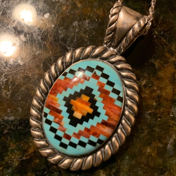 Carolyn Pollack Spiny oyster/turquoise pendant - Picture 3 of 8
